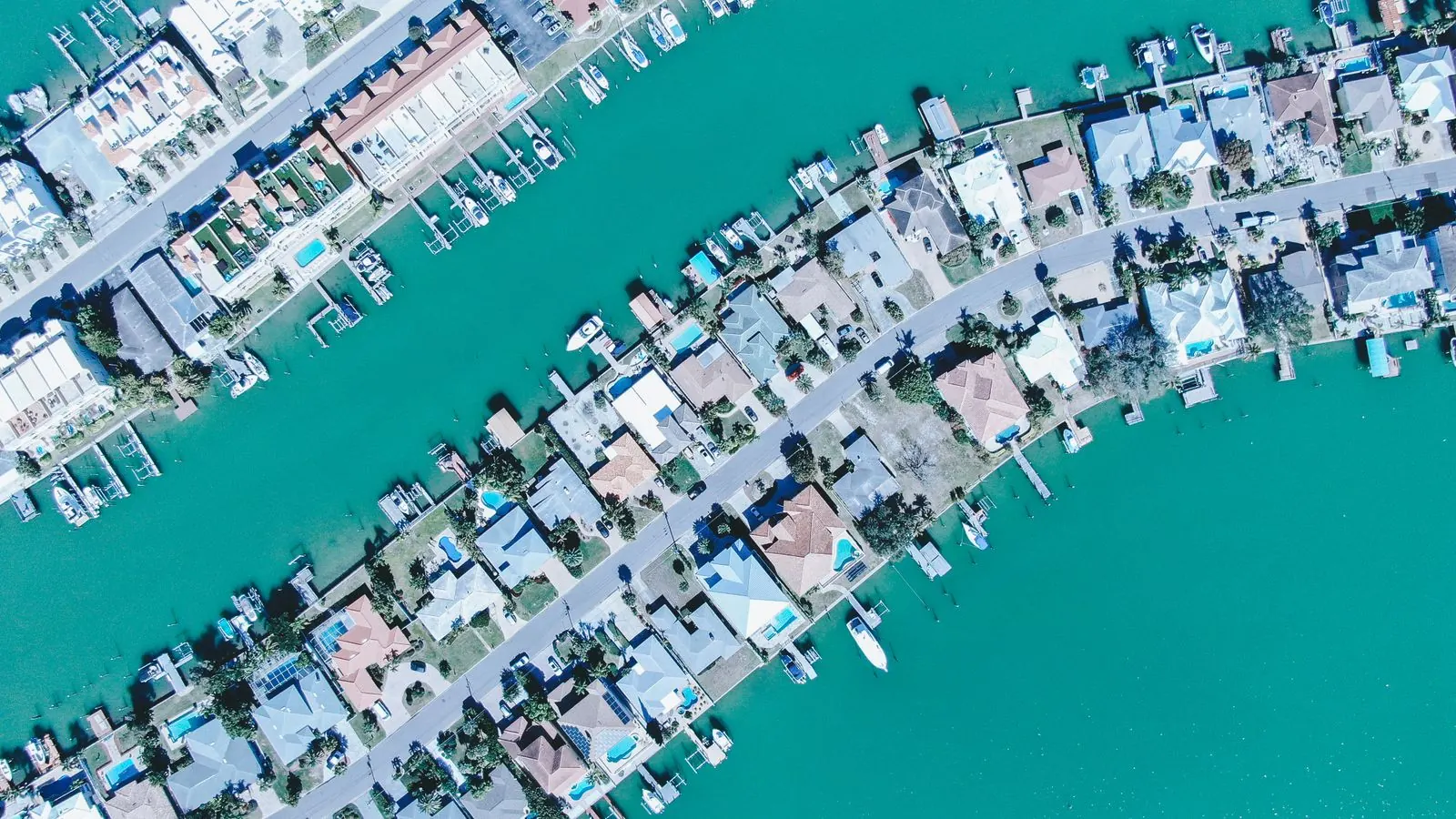 Aerial view of Cape Coral canals and residential properties